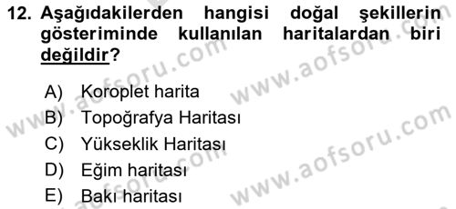 Harita Bilgisi Dersi 2025 - 2026 Yılı (Final) Dönem Sonu Sınav Soruları 12. Soru