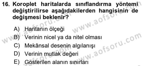 Harita Bilgisi Dersi 2025 - 2026 Yılı (Final) Dönem Sonu Sınav Soruları 16. Soru