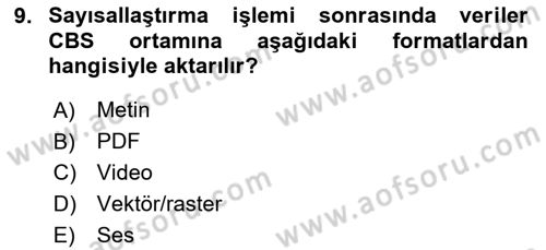 Harita Bilgisi Dersi 2025 - 2026 Yılı (Final) Dönem Sonu Sınav Soruları 9. Soru