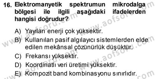 Uzaktan Algılama Dersi 2013 - 2014 Yılı (Vize) Ara Sınav Soruları 16. Soru