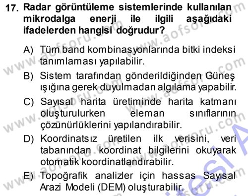 Uzaktan Algılama Dersi 2013 - 2014 Yılı Tek Ders Sınav Soruları 17. Soru