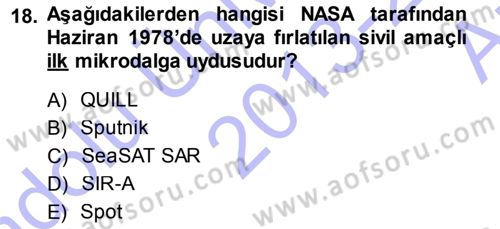 Uzaktan Algılama Dersi 2013 - 2014 Yılı Tek Ders Sınav Soruları 18. Soru