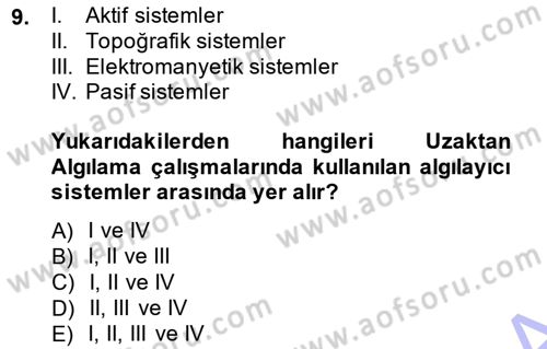 Uzaktan Algılama Dersi 2013 - 2014 Yılı Tek Ders Sınav Soruları 9. Soru