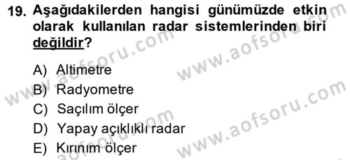 Uzaktan Algılama Dersi 2014 - 2015 Yılı (Vize) Ara Sınav Soruları 19. Soru