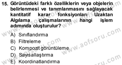 Uzaktan Algılama Dersi 2014 - 2015 Yılı (Final) Dönem Sonu Sınav Soruları 15. Soru