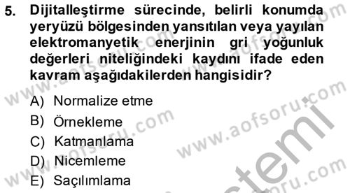 Uzaktan Algılama Dersi 2014 - 2015 Yılı (Final) Dönem Sonu Sınav Soruları 5. Soru