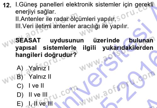 Uzaktan Algılama Dersi 2015 - 2016 Yılı (Vize) Ara Sınav Soruları 12. Soru