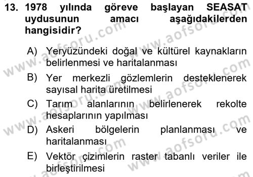 Uzaktan Algılama Dersi 2015 - 2016 Yılı (Vize) Ara Sınav Soruları 13. Soru