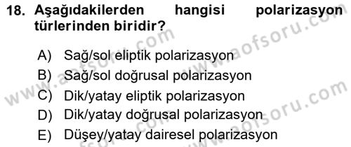 Uzaktan Algılama Dersi 2015 - 2016 Yılı (Vize) Ara Sınav Soruları 18. Soru