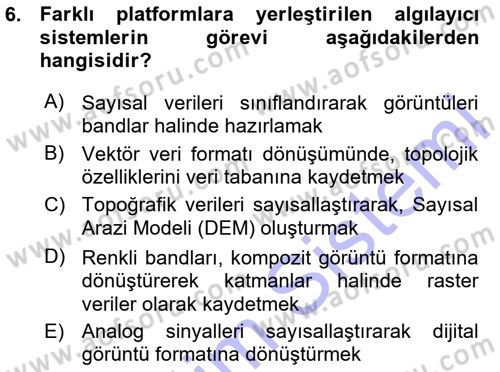 Uzaktan Algılama Dersi 2015 - 2016 Yılı (Vize) Ara Sınav Soruları 6. Soru