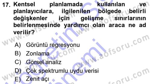 Uzaktan Algılama Dersi 2015 - 2016 Yılı (Final) Dönem Sonu Sınav Soruları 17. Soru