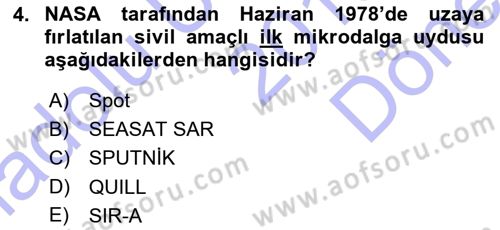 Uzaktan Algılama Dersi 2015 - 2016 Yılı (Final) Dönem Sonu Sınav Soruları 4. Soru