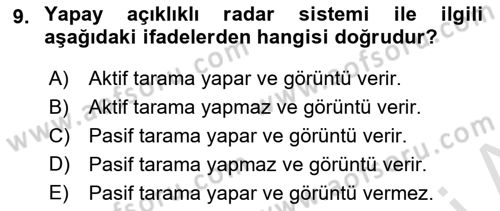 Uzaktan Algılama Dersi 2016 - 2017 Yılı (Vize) Ara Sınav Soruları 9. Soru