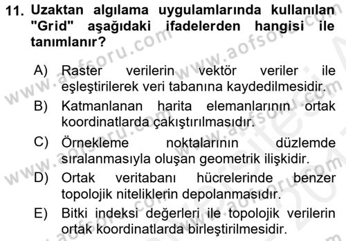 Uzaktan Algılama Dersi 2016 - 2017 Yılı (Final) Dönem Sonu Sınav Soruları 11. Soru