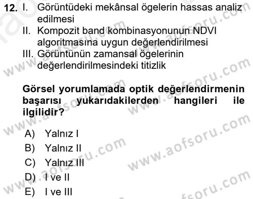 Uzaktan Algılama Dersi 2016 - 2017 Yılı (Final) Dönem Sonu Sınav Soruları 12. Soru