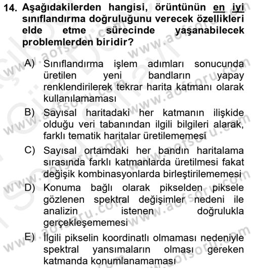 Uzaktan Algılama Dersi 2016 - 2017 Yılı (Final) Dönem Sonu Sınav Soruları 14. Soru