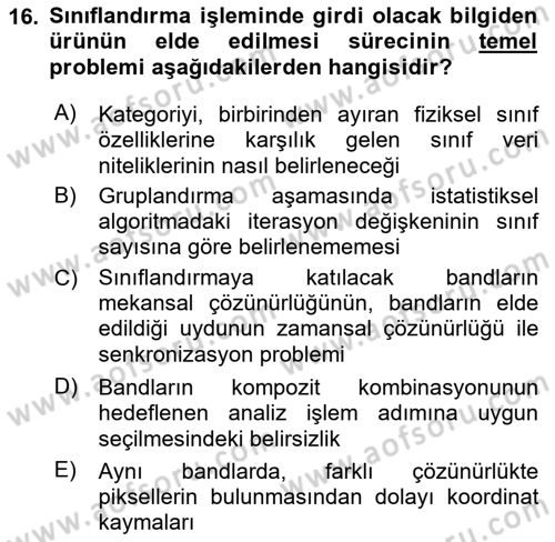 Uzaktan Algılama Dersi 2016 - 2017 Yılı (Final) Dönem Sonu Sınav Soruları 16. Soru