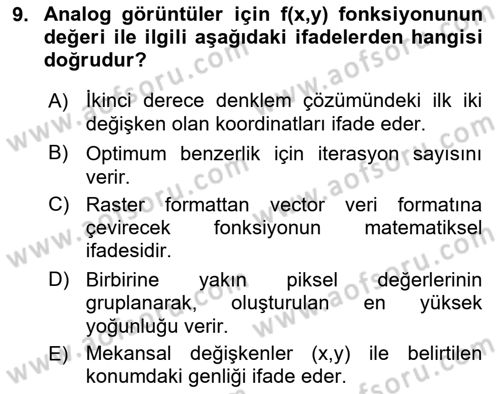 Uzaktan Algılama Dersi 2016 - 2017 Yılı (Final) Dönem Sonu Sınav Soruları 9. Soru