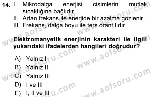 Uzaktan Algılama Dersi 2017 - 2018 Yılı (Vize) Ara Sınav Soruları 14. Soru