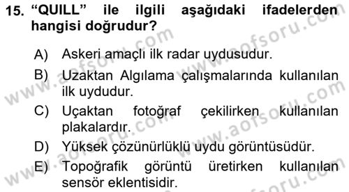 Uzaktan Algılama Dersi 2017 - 2018 Yılı (Vize) Ara Sınav Soruları 15. Soru