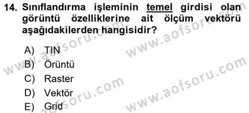 Uzaktan Algılama Dersi 2017 - 2018 Yılı (Final) Dönem Sonu Sınav Soruları 14. Soru