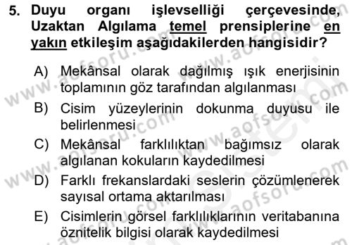 Uzaktan Algılama Dersi 2017 - 2018 Yılı (Final) Dönem Sonu Sınav Soruları 5. Soru