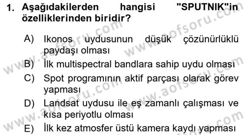Uzaktan Algılama Dersi 2018 - 2019 Yılı (Vize) Ara Sınav Soruları 1. Soru
