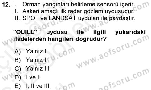 Uzaktan Algılama Dersi 2018 - 2019 Yılı (Vize) Ara Sınav Soruları 12. Soru