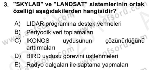 Uzaktan Algılama Dersi 2018 - 2019 Yılı (Vize) Ara Sınav Soruları 3. Soru