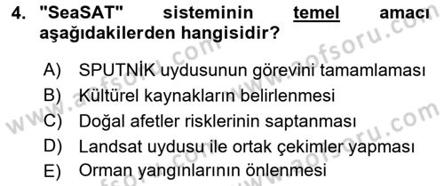 Uzaktan Algılama Dersi 2018 - 2019 Yılı (Vize) Ara Sınav Soruları 4. Soru