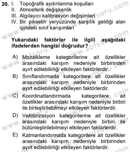 Uzaktan Algılama Dersi 2018 - 2019 Yılı (Final) Dönem Sonu Sınav Soruları 20. Soru