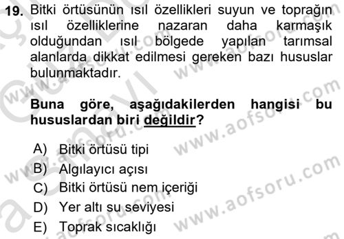 Uzaktan Algılama Dersi 2019 - 2020 Yılı (Vize) Ara Sınav Soruları 19. Soru