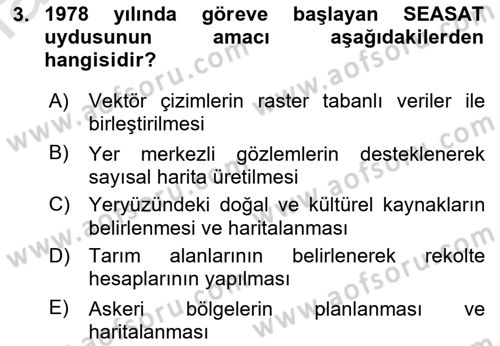 Uzaktan Algılama Dersi 2019 - 2020 Yılı (Vize) Ara Sınav Soruları 3. Soru