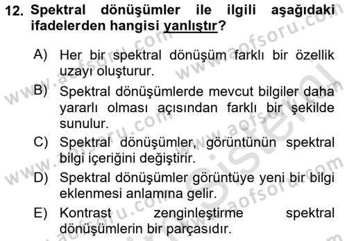 Uzaktan Algılama Dersi 2019 - 2020 Yılı (Final) Dönem Sonu Sınav Soruları 12. Soru