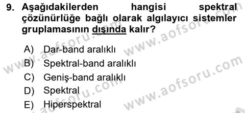 Uzaktan Algılama Dersi 2019 - 2020 Yılı (Final) Dönem Sonu Sınav Soruları 9. Soru