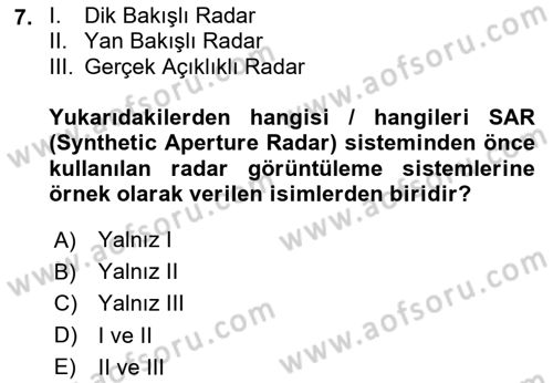Uzaktan Algılama Dersi 2020 - 2021 Yılı Yaz Okulu Sınav Soruları 7. Soru