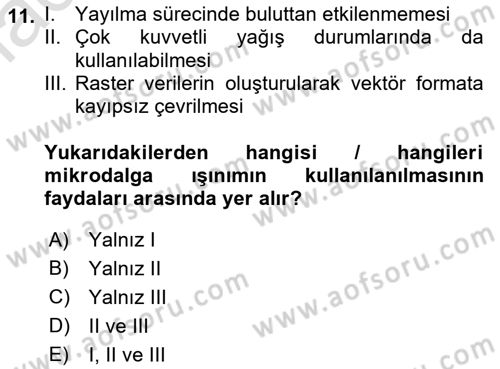 Uzaktan Algılama Dersi 2021 - 2022 Yılı (Vize) Ara Sınav Soruları 11. Soru