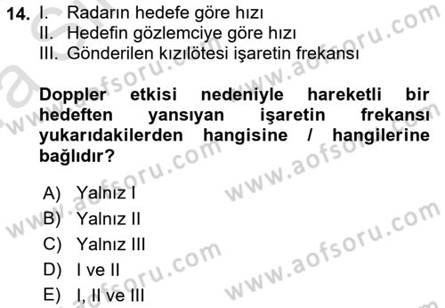 Uzaktan Algılama Dersi 2021 - 2022 Yılı (Vize) Ara Sınav Soruları 14. Soru