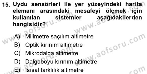 Uzaktan Algılama Dersi 2021 - 2022 Yılı (Vize) Ara Sınav Soruları 15. Soru