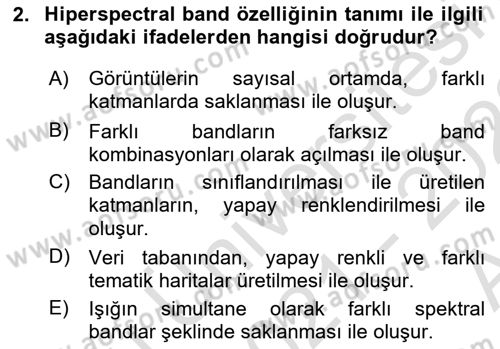 Uzaktan Algılama Dersi 2021 - 2022 Yılı (Vize) Ara Sınav Soruları 2. Soru