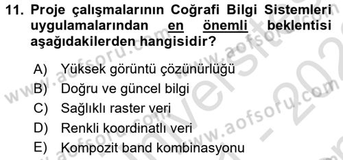 Uzaktan Algılama Dersi 2021 - 2022 Yılı (Final) Dönem Sonu Sınav Soruları 11. Soru