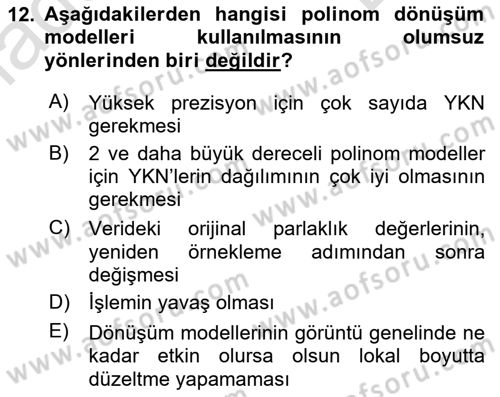 Uzaktan Algılama Dersi 2021 - 2022 Yılı (Final) Dönem Sonu Sınav Soruları 12. Soru
