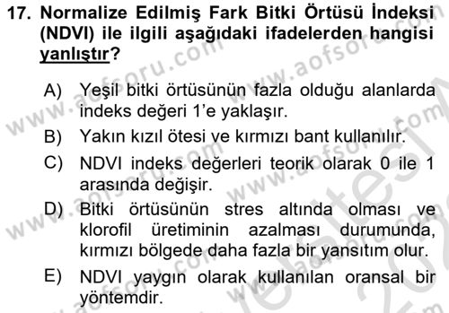 Uzaktan Algılama Dersi 2021 - 2022 Yılı (Final) Dönem Sonu Sınav Soruları 17. Soru