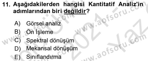 Uzaktan Algılama Dersi 2021 - 2022 Yılı Yaz Okulu Sınav Soruları 11. Soru