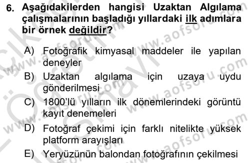 Uzaktan Algılama Dersi 2021 - 2022 Yılı Yaz Okulu Sınav Soruları 6. Soru