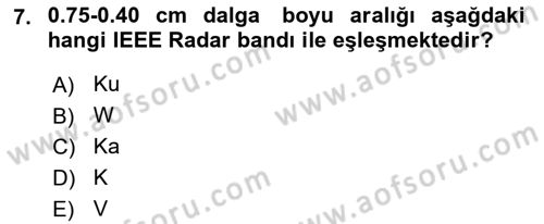 Uzaktan Algılama Dersi 2021 - 2022 Yılı Yaz Okulu Sınav Soruları 7. Soru