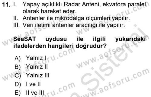 Uzaktan Algılama Dersi 2022 - 2023 Yılı (Vize) Ara Sınav Soruları 11. Soru