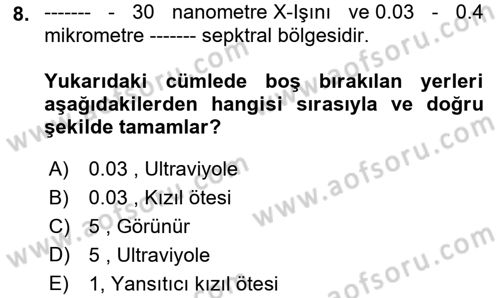 Uzaktan Algılama Dersi 2022 - 2023 Yılı (Vize) Ara Sınav Soruları 8. Soru