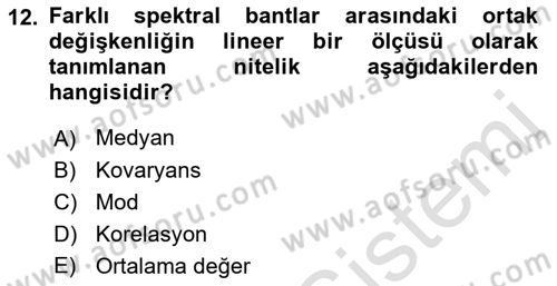 Uzaktan Algılama Dersi 2022 - 2023 Yılı (Final) Dönem Sonu Sınav Soruları 12. Soru