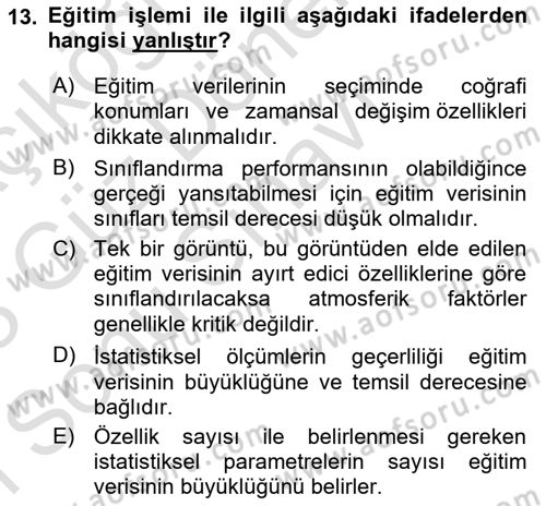 Uzaktan Algılama Dersi 2022 - 2023 Yılı (Final) Dönem Sonu Sınav Soruları 13. Soru